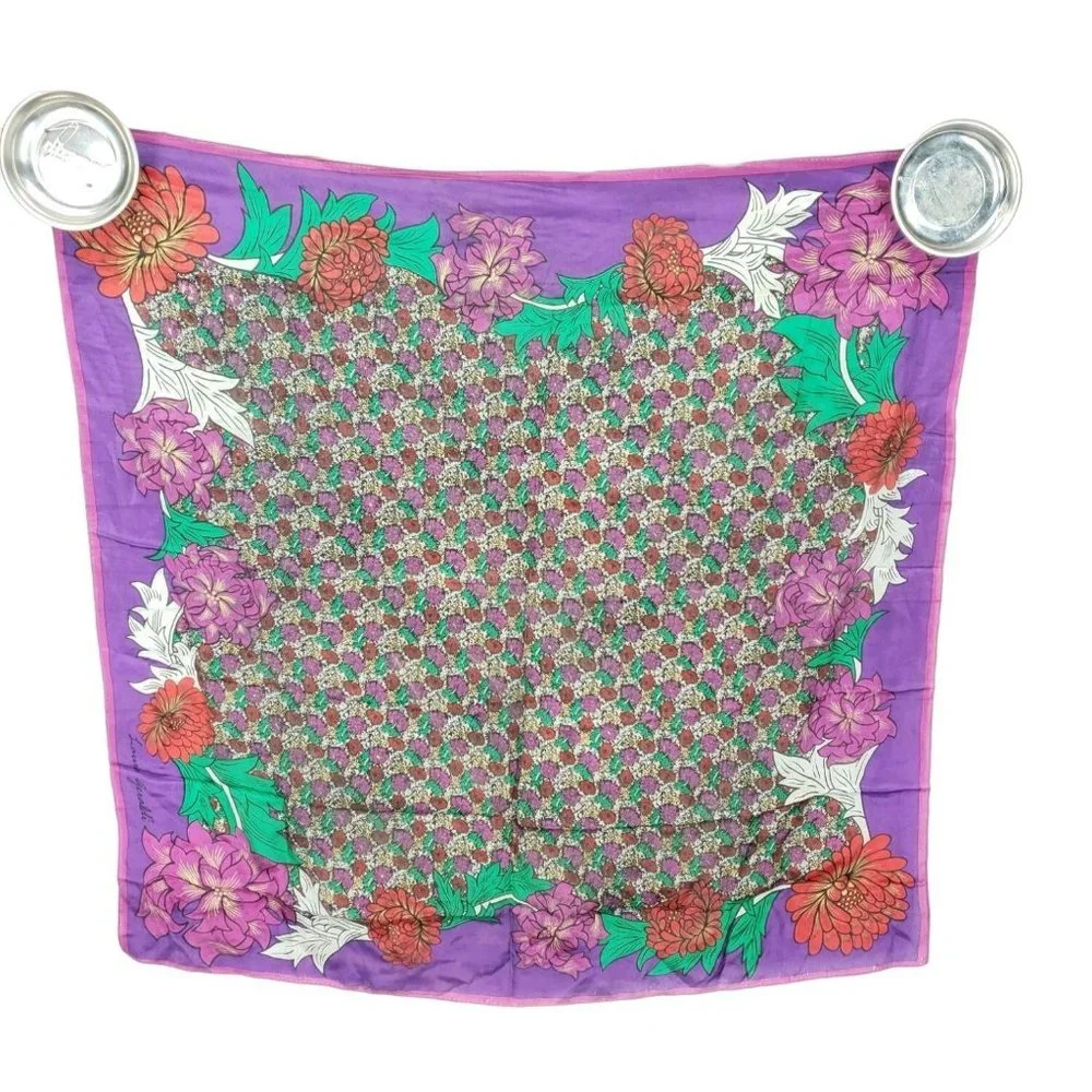 Vintage Laura Geraldi Womens Scarf Rectangular‎ Purple Red Floral Silk